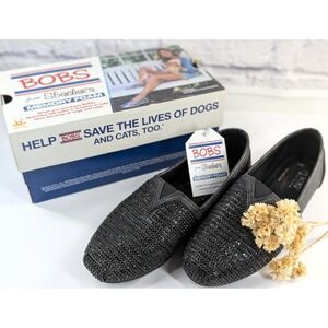 NIB BIG DREAMER SZ 6😍Skechers Luxe BOBS Slip On Shoes Black Bling SlipOn Foam